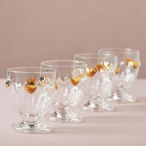 ❤️ Anthro Set of Clear Glass Goblets with Gold Accents | NIB